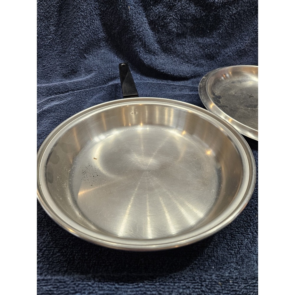 EKCO Vintage FLINT 10" Skillet Frying Pan w/Lid Stainless Steel Radiant Core USA